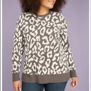 Lane Bryant gray & white leopard print sweater